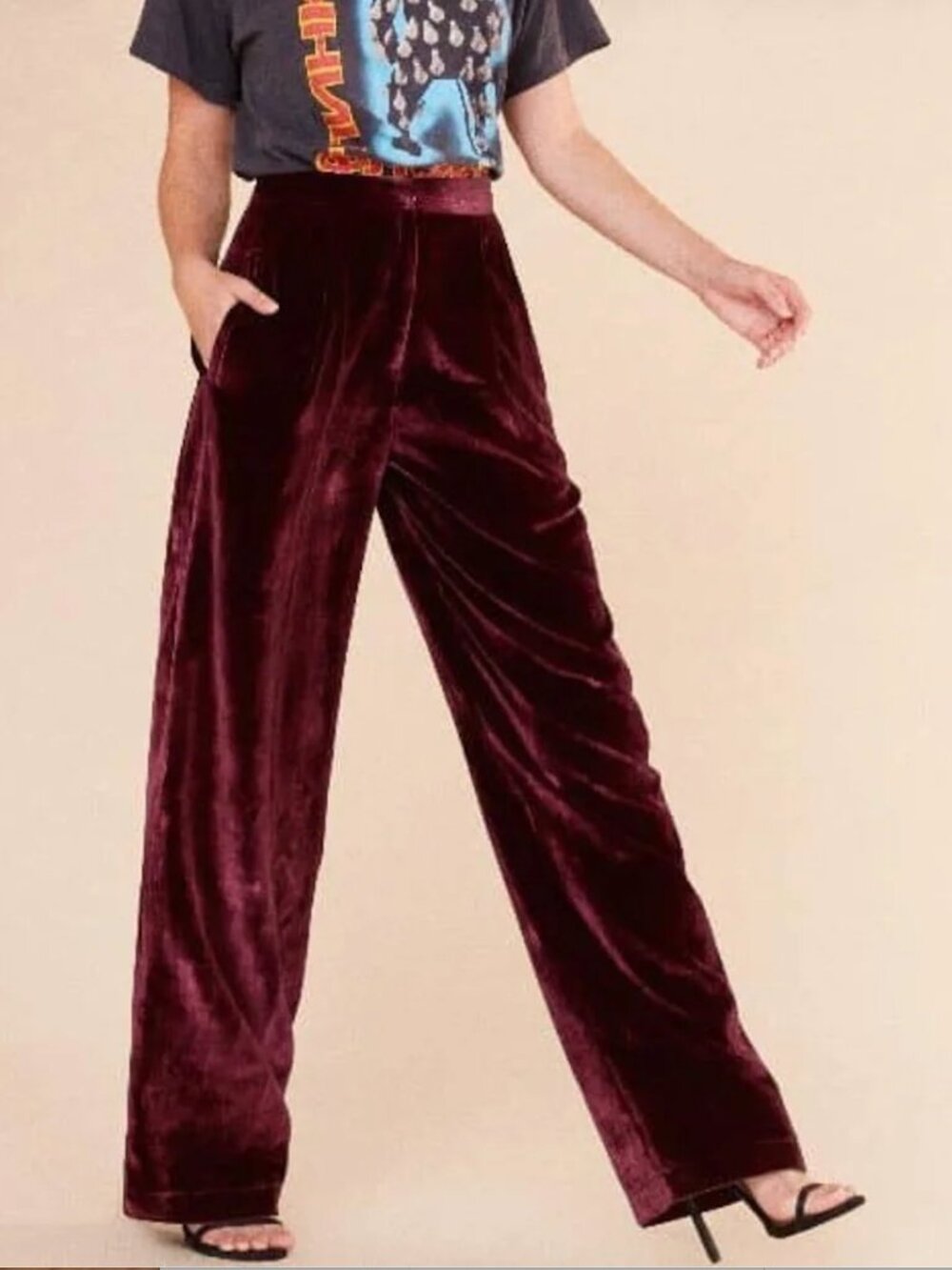 Reformation Wide Leg Velvet Trousers Jones Pants in Garnet size 4 NWT Pleats